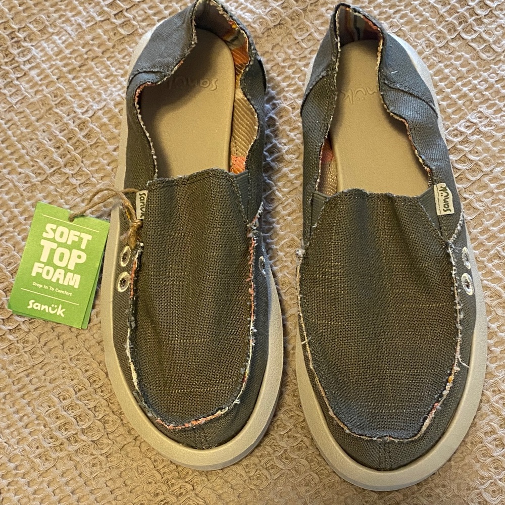 Sanuk Gray Canvas Slip-Ons